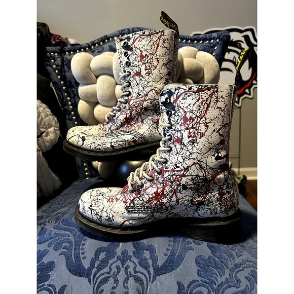 Dr Martens White Red Black Splatter Boots size 9/EU 41 - Picture 2 of 8
